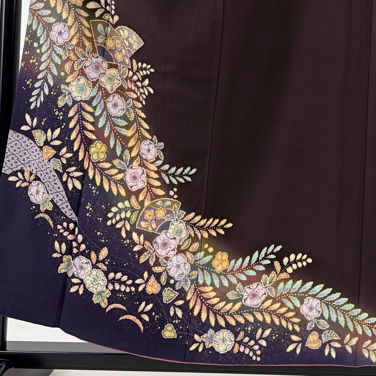 付下げ 身丈157cm 裄丈63cm S 袷 翠山工房 落款 辻が花 扇 金彩