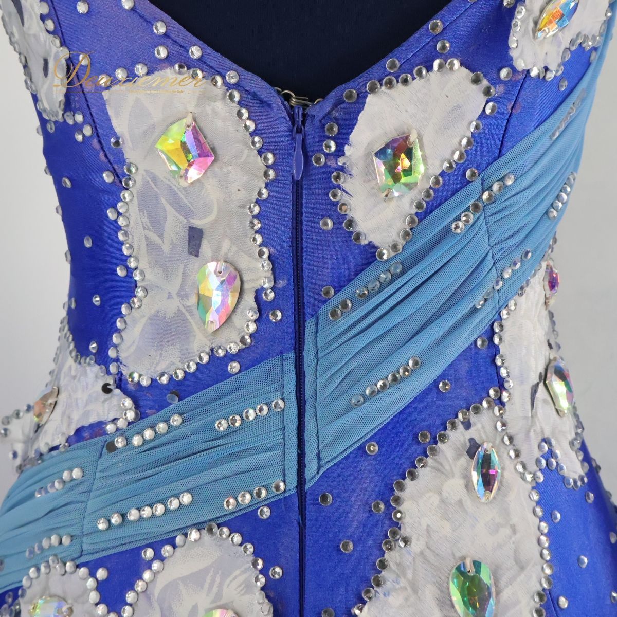 【美品】社交ダンスドレス 青と白 フリル付き　競技ダンス　9号 社交ダンスドレス 青と白 フリル付き 競技ダンス 9号 - メルカリ