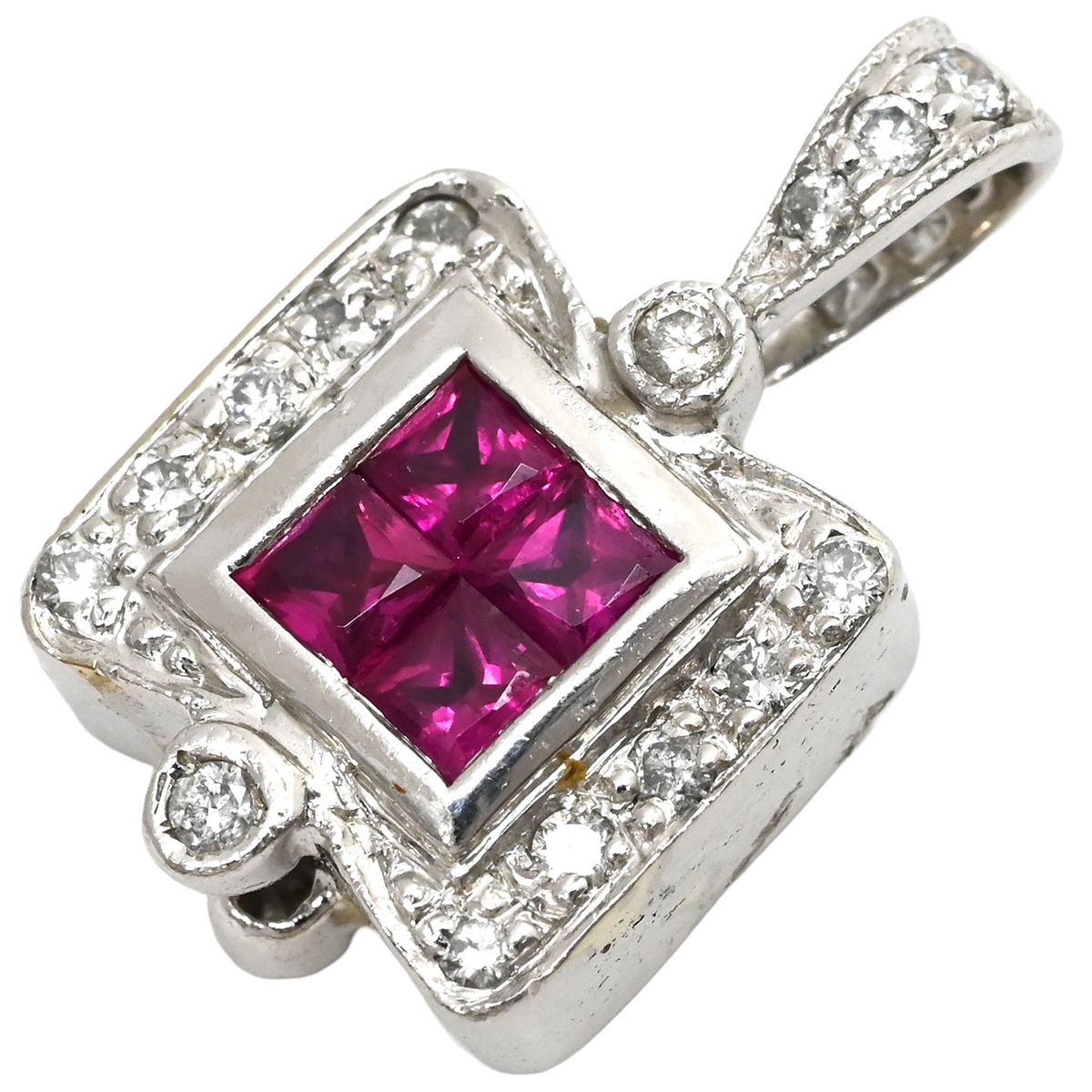 ペンダントトップ ルビー ダイヤ Pt900 ルビー ダイヤモンド プラチナシルバー 赤 レッド スクエアカット