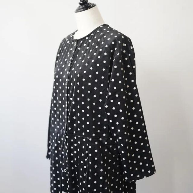 Pont de Chalons ポンデシャロン NEWコーデュロイ刺繍ワンピース ブラック 花柄 ドレス ノー