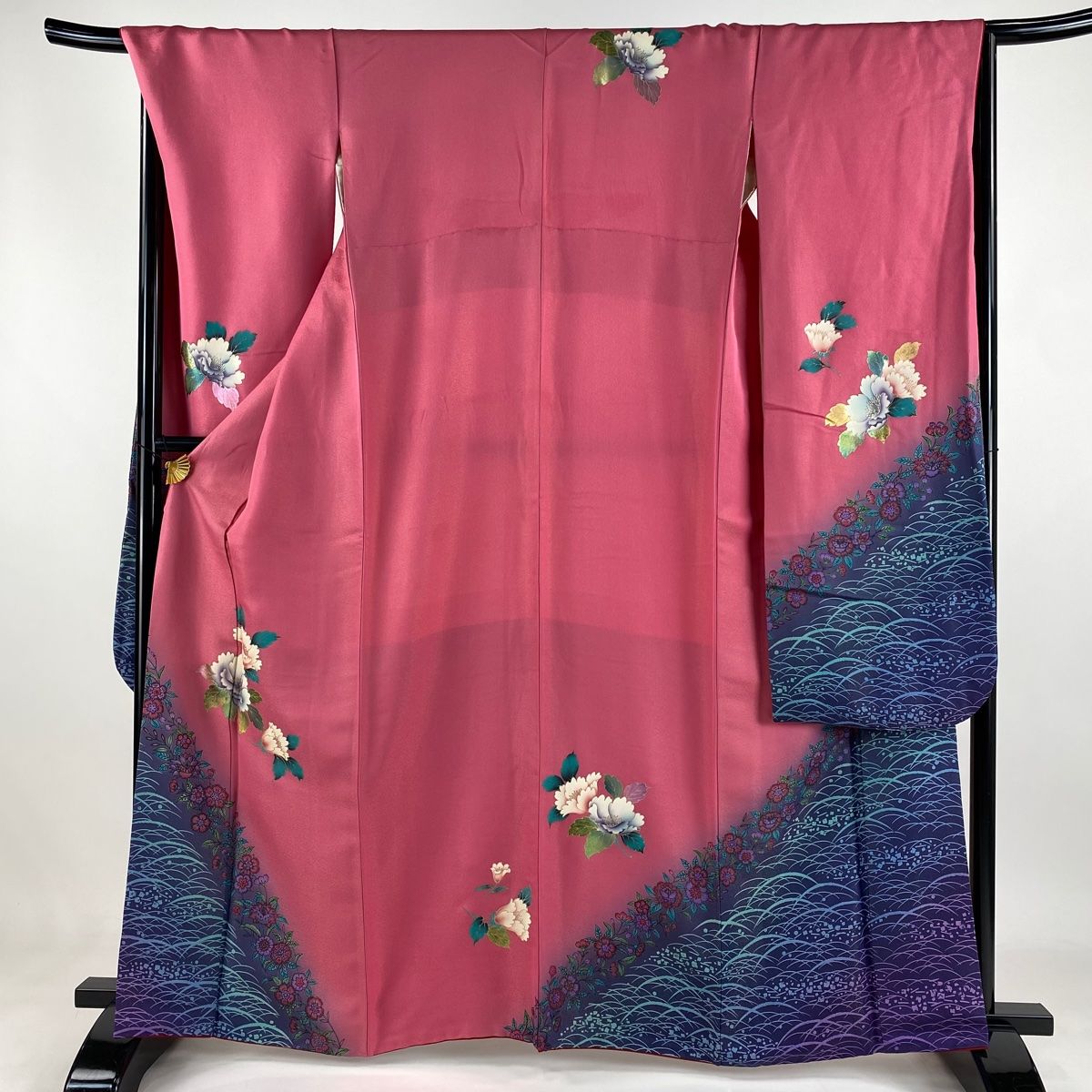 振袖 身丈163.5cm 裄丈66.5cm M 袷 牡丹 草花 金通し 金銀彩 ピンク 正絹 秀品