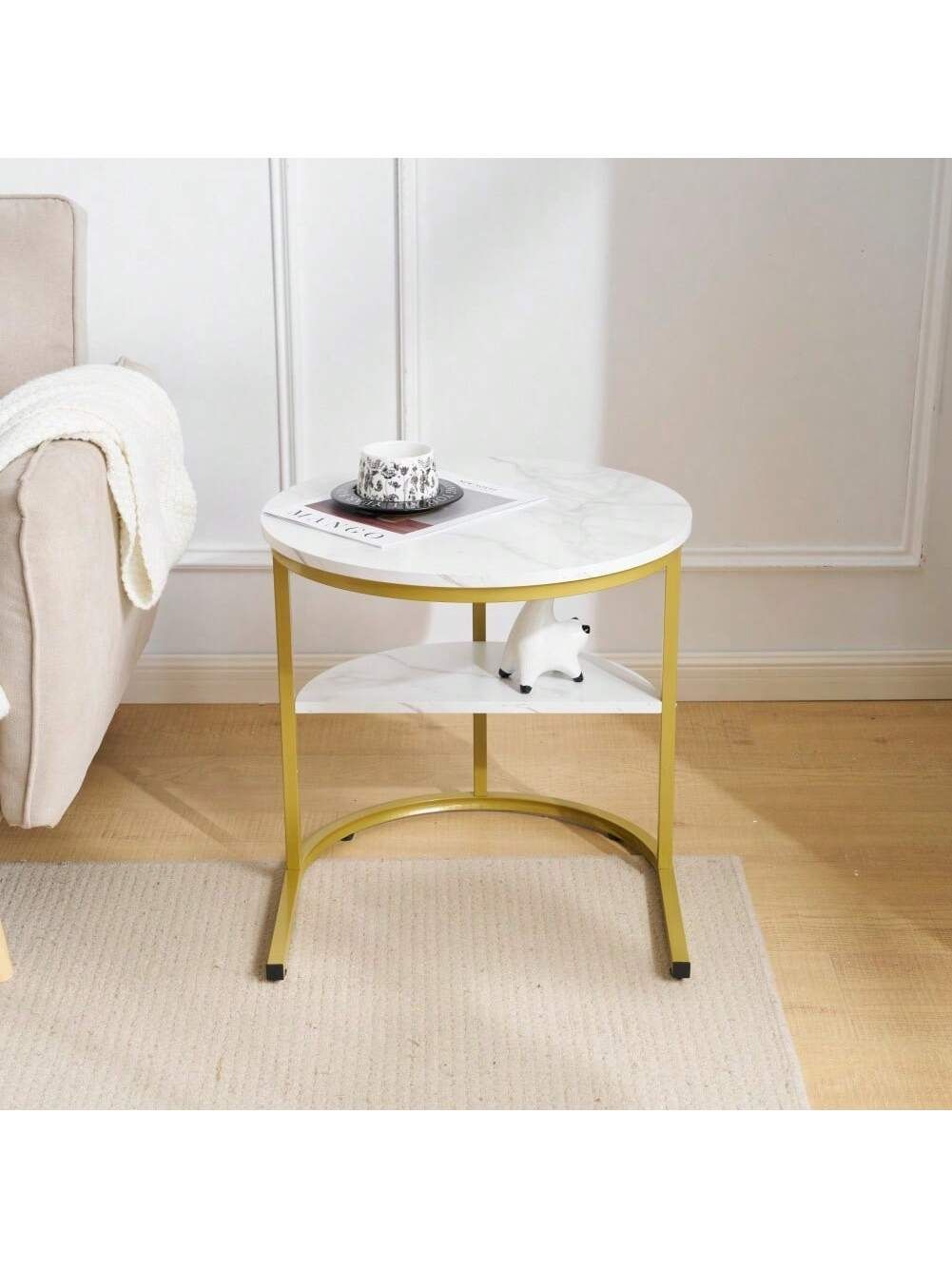 ネストテーブル 2点セット センターテーブル 丸＋長方形 北欧風 大理石