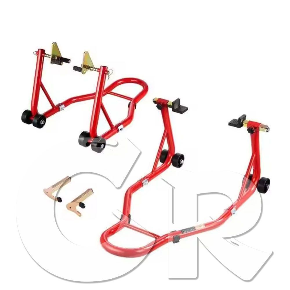 オートバイスタンド モーターサイクルスタンドリフト 850ポンド スポーツバイク 前輪|後輪リフト フロント|リアスタンド スイングアーム パドックスタンド タイヤ交換 オイル交換 軽作業 メンテナンス レッド カスタム 前後セット