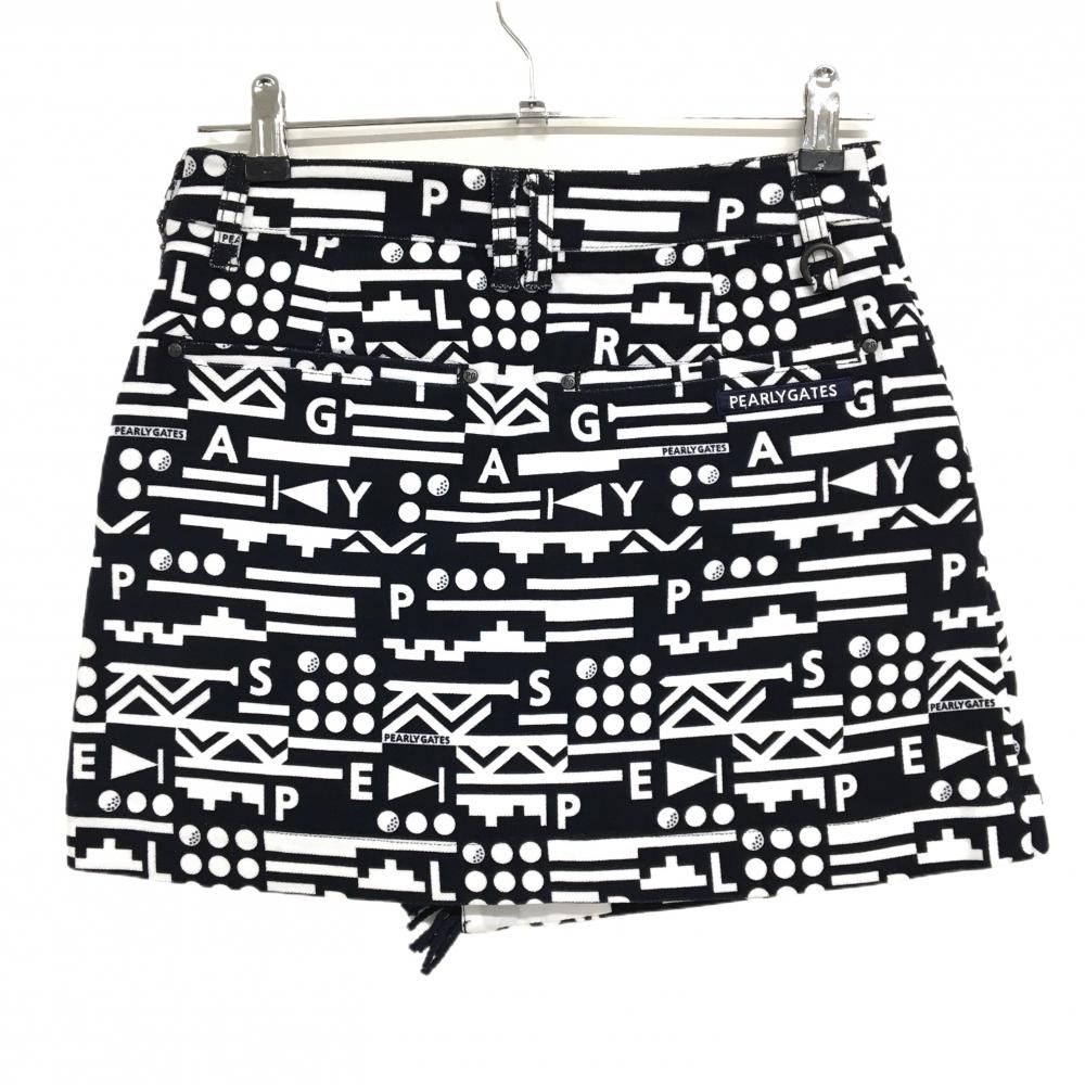 パーリーゲイツ スカート ダークネイビー×白 総柄 フリンジ ストレッチ レディース 0 S ゴルフウェア PEARLY GATES WWW_OLIVIERBERNSTEIN_COM