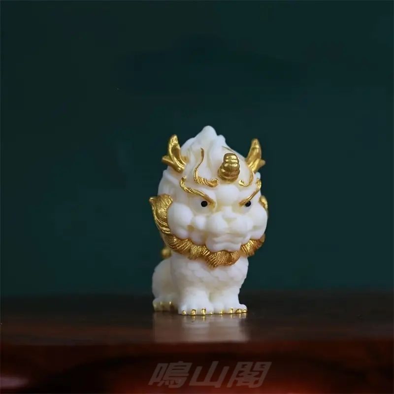 翡翠製獅子の装飾品2体セット Amazon | 獅子舞縁起物時代物獅子頭魔除け木彫置物能面2体セット