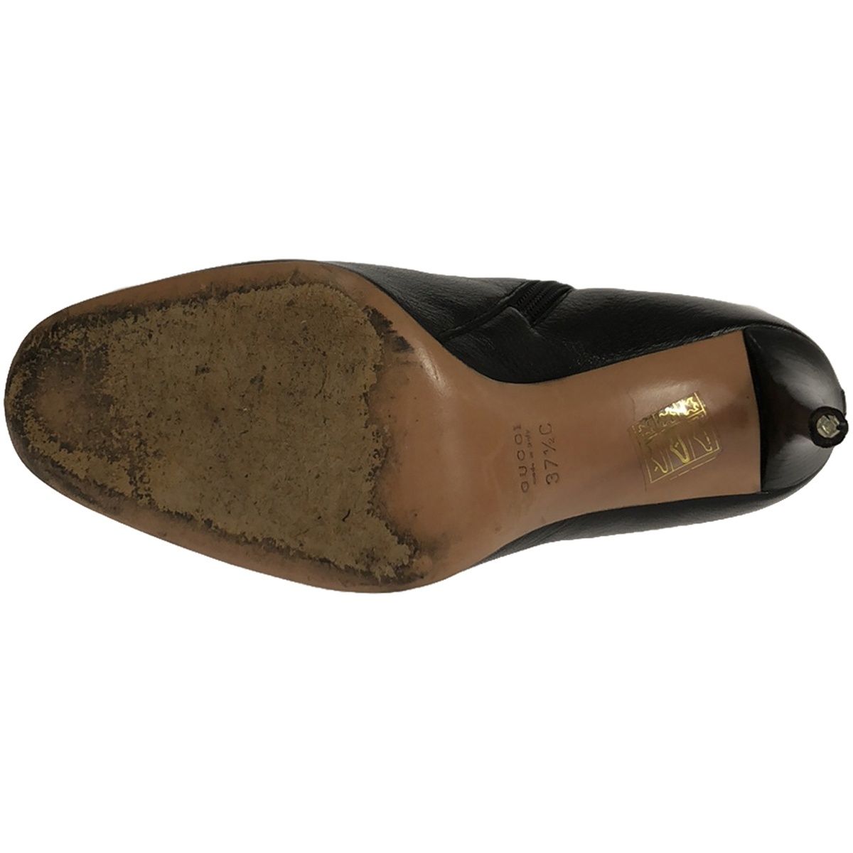 GUCCI. ブラックブーツ ジッパー付き GUCCI グッチ チェーンストラップ レザーヒールブーツ ブラック