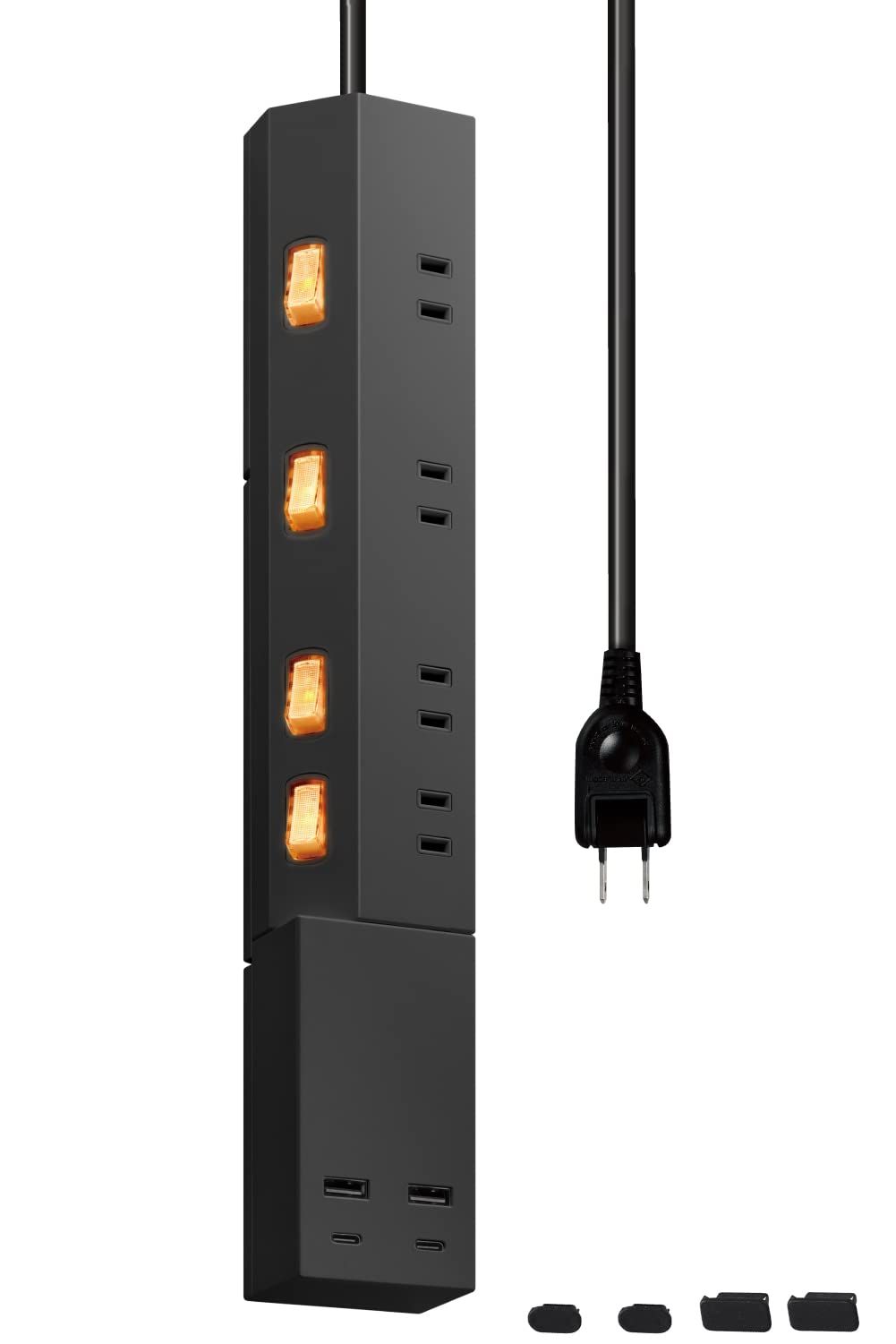 エレコム 電源タップ 雷ガード USBタップ 2.5m 4個口 USB 45W [ USB-A 2ポート/ USB-C 2ポート ] USB Power Delivery 充電器 個別スイッチ脚パーツ US [ブラック] [4個口] [(1) 電源タップ単品]
