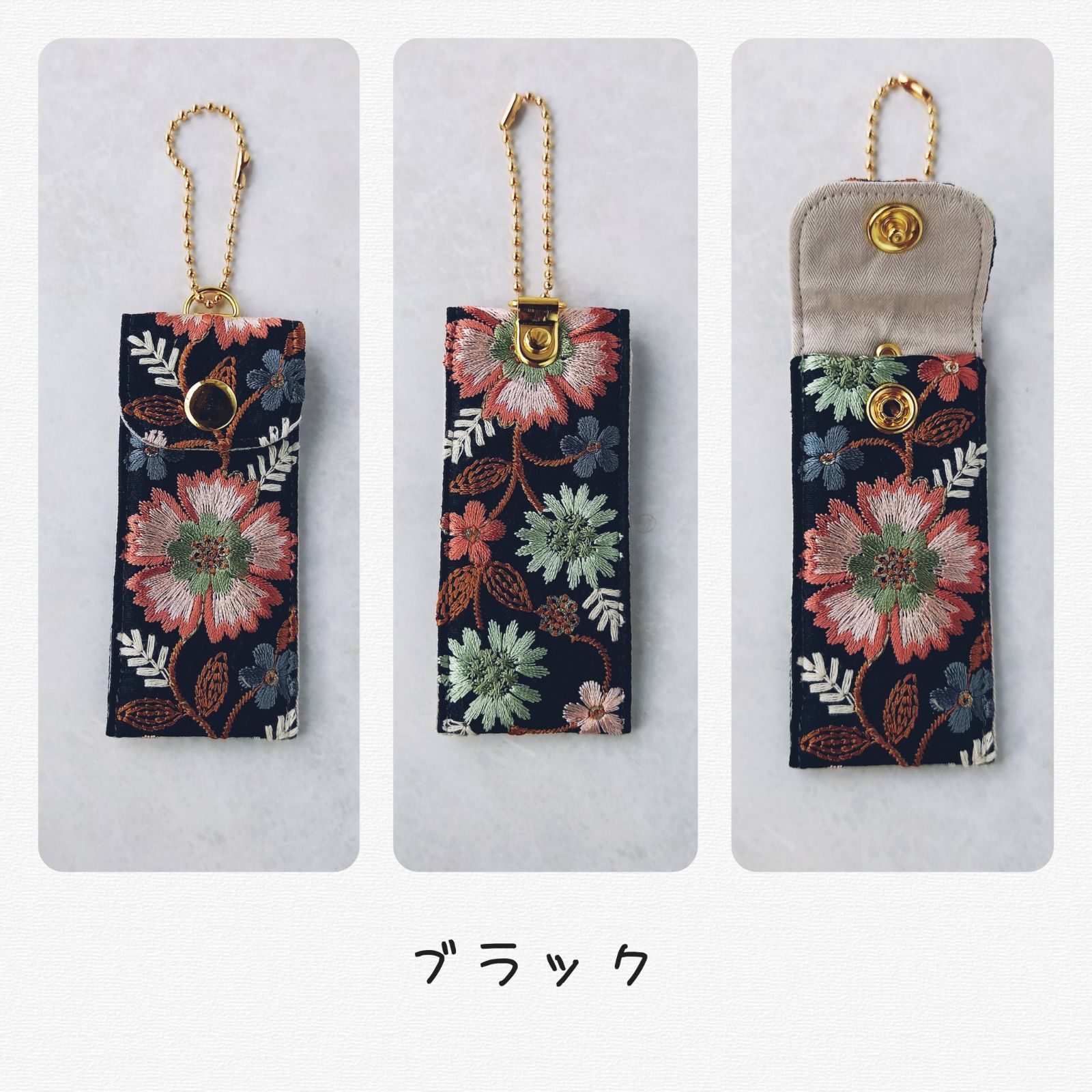 リップポーチ　ポーチ　ミニポーチ　インド刺繍　リボン　ブラック　927-9 リップポーチ ポーチ ミニポーチ インド刺繍 リボン ブラック