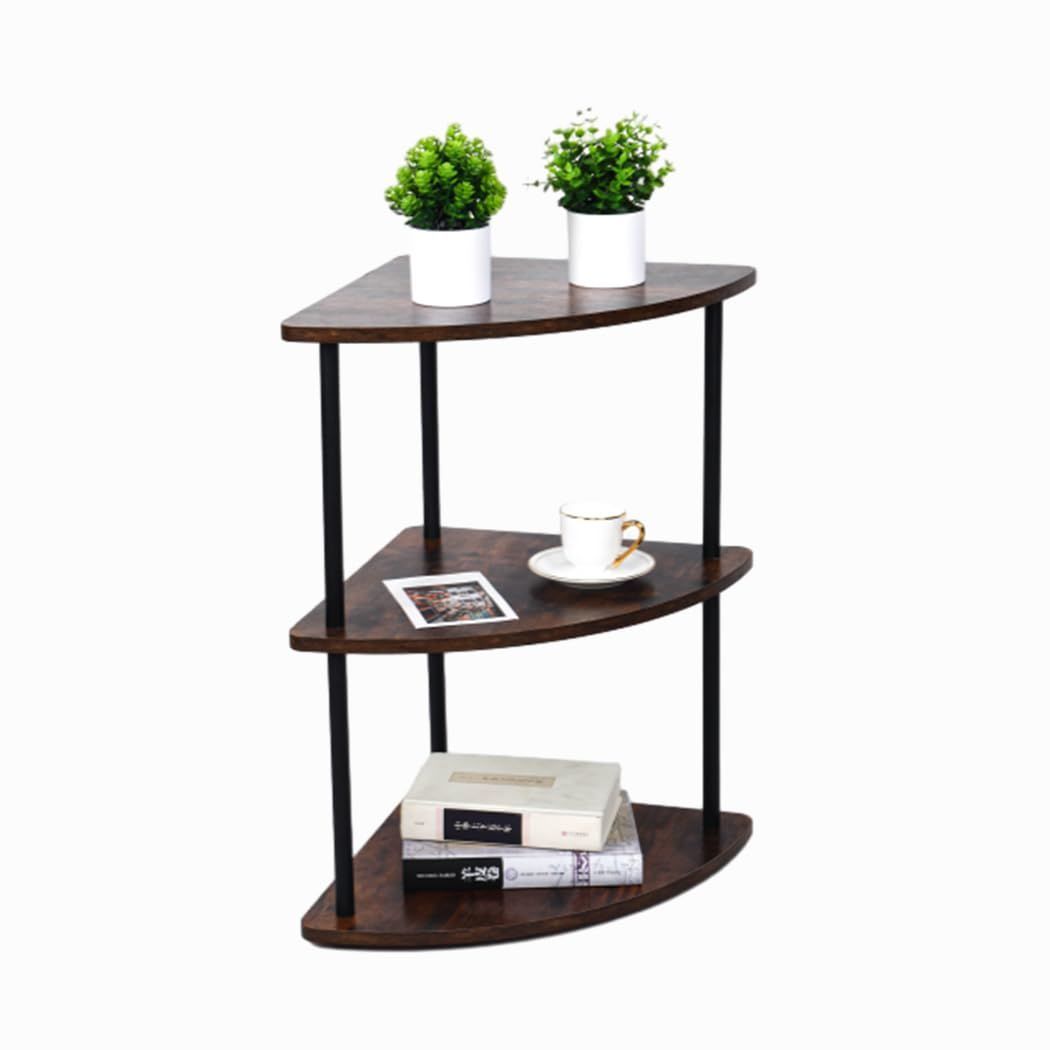 Size 三段ブラウン＋黒 BAOYOUNI コーナーシェルフ 棚 ラック 三角 コーナーラック スリム 玄関 三角 コーナー棚 三角コーナー ラック 木製 収納ラック 角が丸い スタンド四脚 簡単組立 リビング|キッチン|浴室用 三段ブラウン＋黒