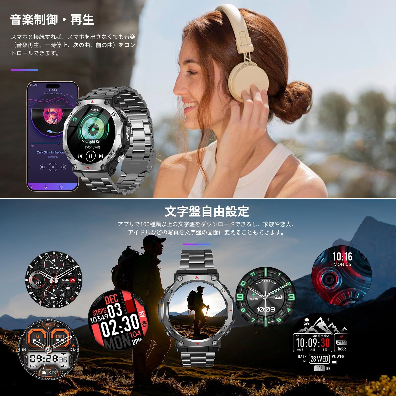 軍用規格 Bluetooth通話 Line メッセージ通知 1.43インチ Super AMOLEDディスプレイ 525mAh長持ちバッテリー 100 運動モード スマートウォッチ 2025新登場 GPS運動記録 5ATM防水 カメラ制御 音楽制御 音声アシ