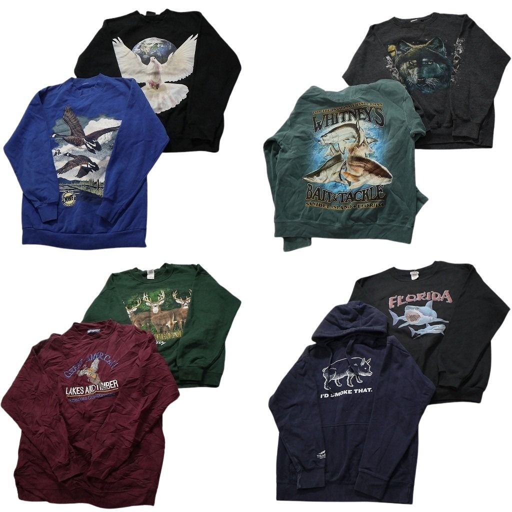 古着卸 まとめ売り アニマル 動物 スウェット 8枚セット メンズ Ｓ |Ｍ |Ｌ トナカイ イーグル オオカミ トリ バード 古着 NC0996