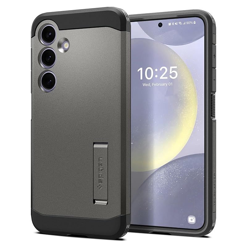 Spigen Galaxy S24 ケース 耐衝撃 スタンド付き 米軍MIL規格取得 SC-51E | SCG25 三層構造 スマホスタンド カメラ保護 傷防止 衝撃 吸収 Qi充電 ワイヤレス充電 タフ・アーマー ACS07356 (ガンメタル) 0