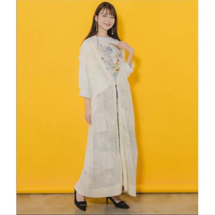 iS ScoLar 透かし編みニットロングベスト