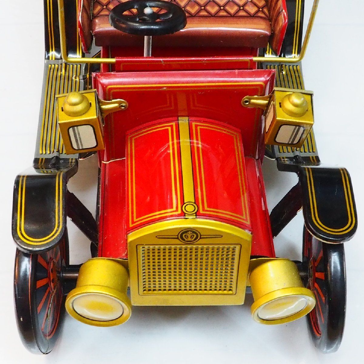 増田屋【ロマンティックカー赤ハンドル折 動作不良】tinブリキtoy car箱付 増田屋ロマンティックカー赤ハンドル折 動作不良tinブリキtoy car箱付