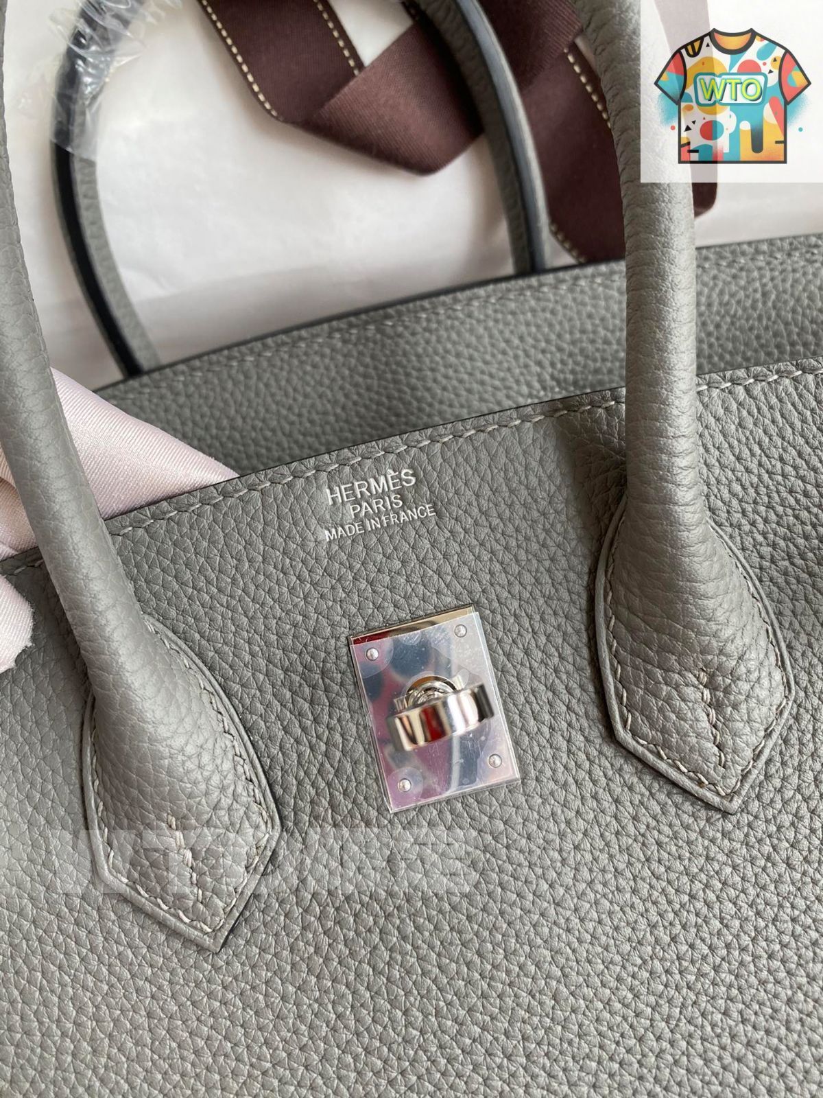 HERMES グレー ハンドバッグ エルメス birkin Cumulus グレー シルバー バックル レディース