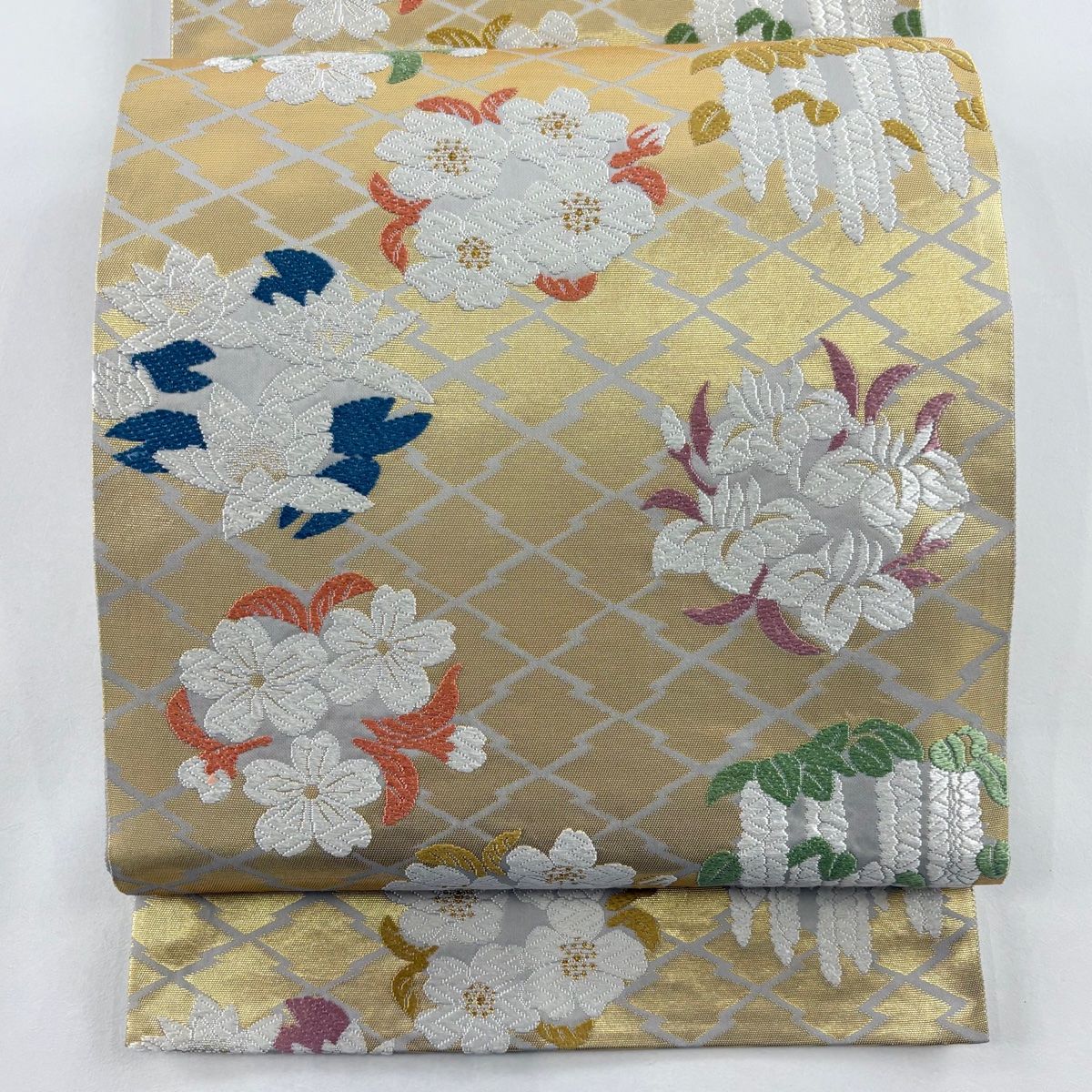 袋帯 山口美術織物 落款 松皮御印小花文 金糸 唐織 金色 六通 正絹