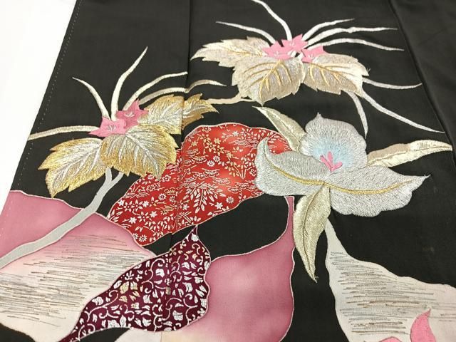 平和屋着物□豪華黒留袖 刺繍 吉祥花文 金銀彩 正絹 逸品