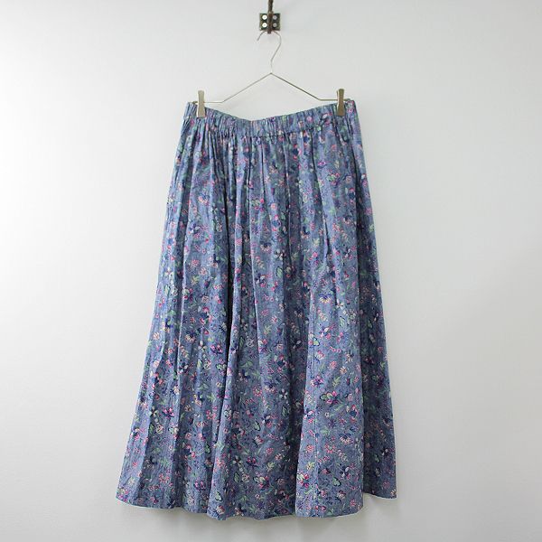 ✨新品未使用品✨45R✨春花プリント イージースカート✨ダンガリー✨花柄 美品 定価6.9万 2023SS 45R フォーティファイブアール 70240131