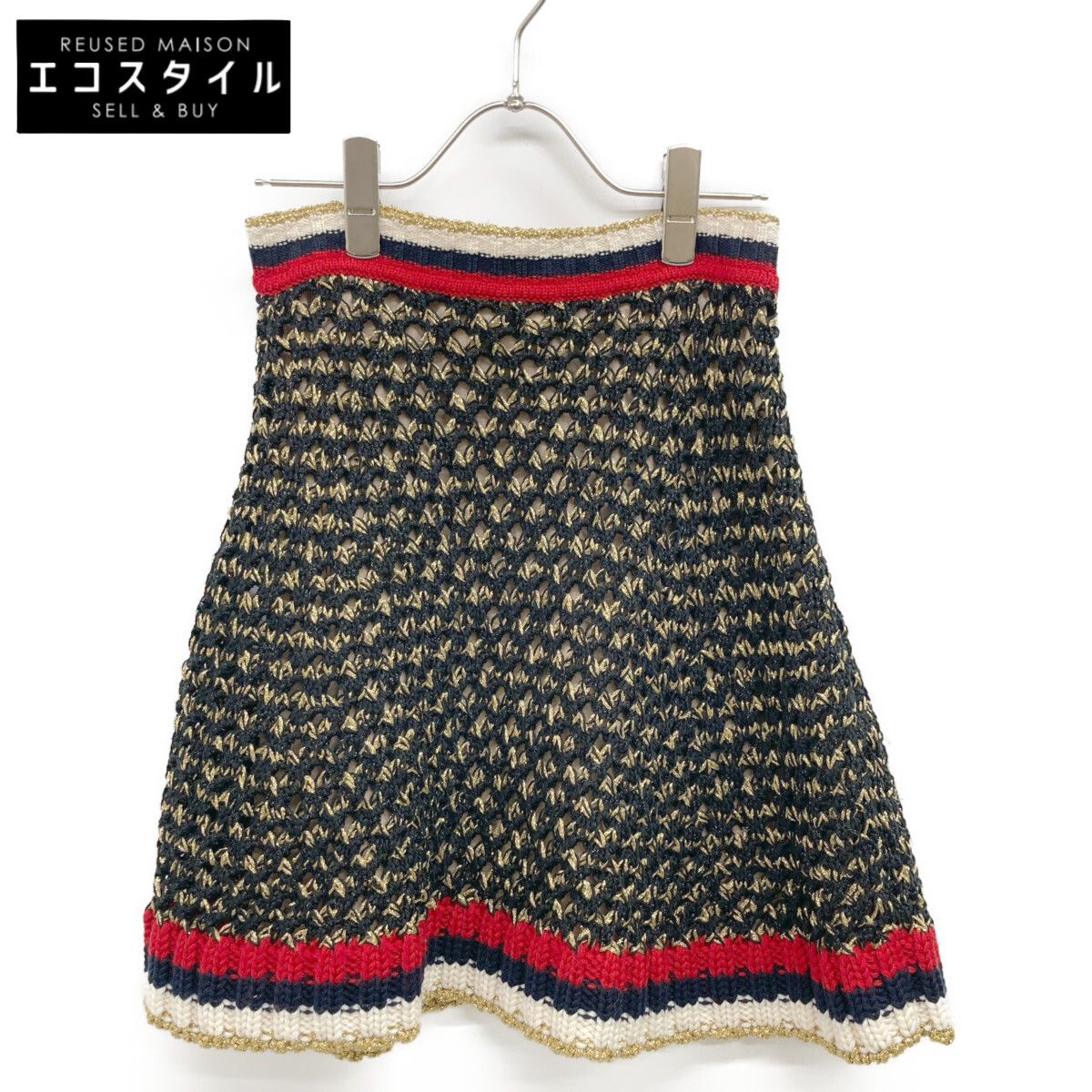 GUCCI グッチ 411531 ｺﾞｰﾙﾄﾞ×ﾏﾙﾁｶﾗｰ ﾗﾒﾆｯﾄﾐﾆｽｶｰﾄ XS