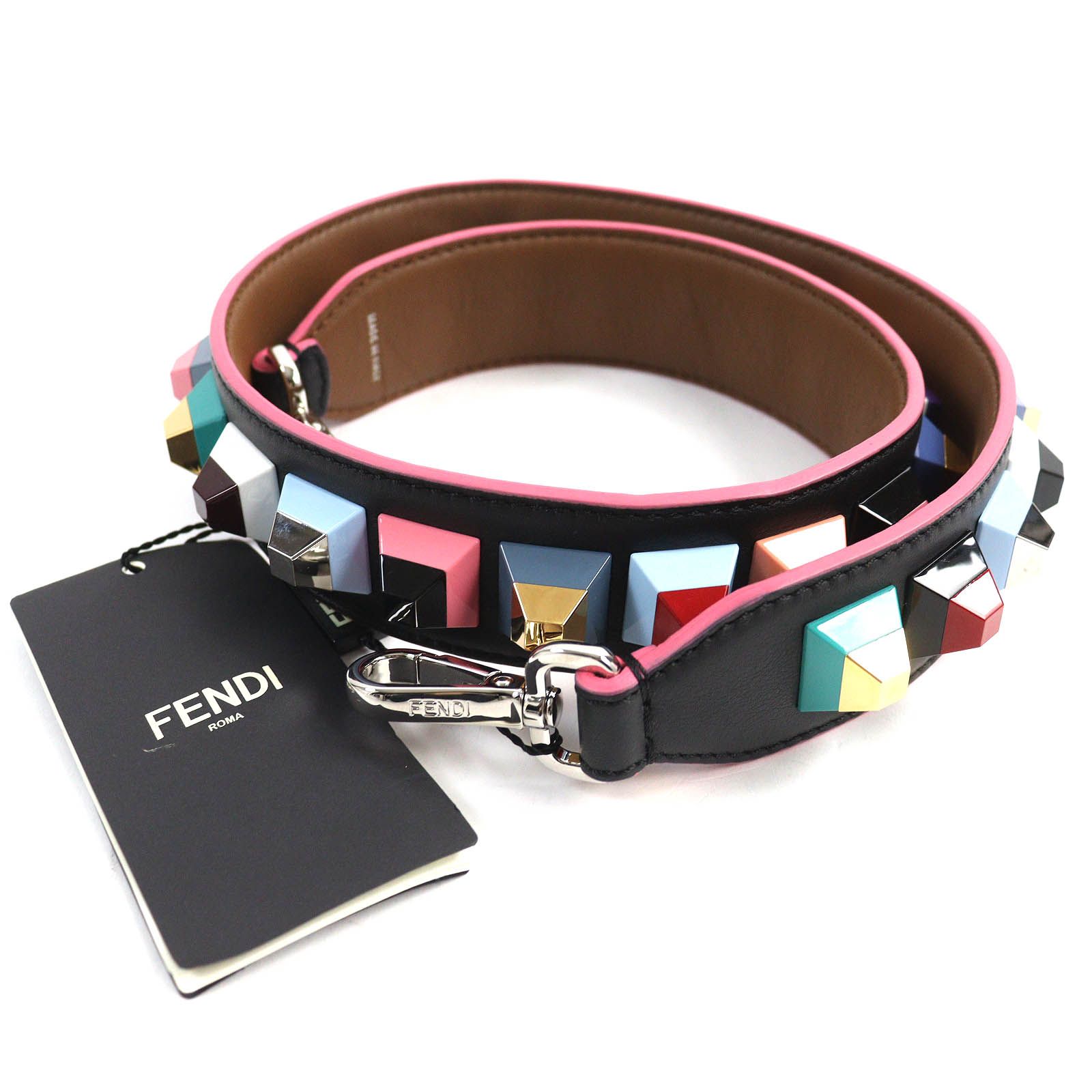 極美品△FENDI フェンディ 8AV077 Strap You ストラップ ユー ロックスタッズ レザー ショルダーストラップ バックストラップ  ブラック ピンク マルチカラー イタリア製 メンズ レディース オススメ◎ - メルカリ