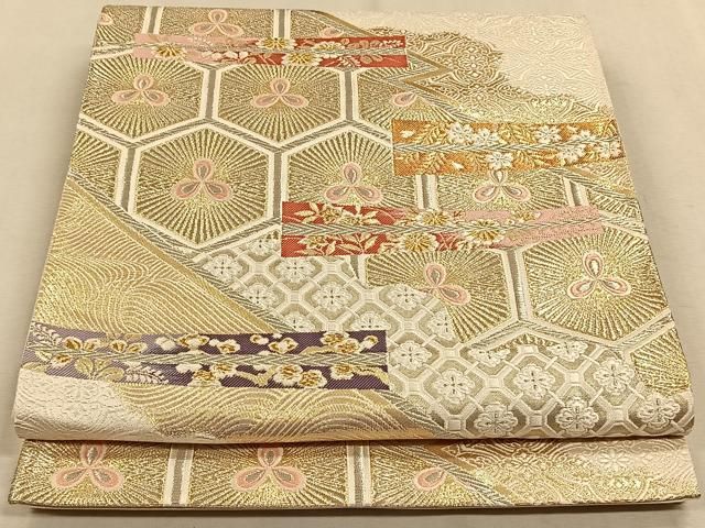 平和屋着物●西陣最高峰・北尾織物匠　六通柄袋帯　結幡織　桃山花丸文　金糸　正絹　逸品　AABA2587np 平和屋着物○西陣最高峰・北尾織物匠 六通柄袋帯 結幡