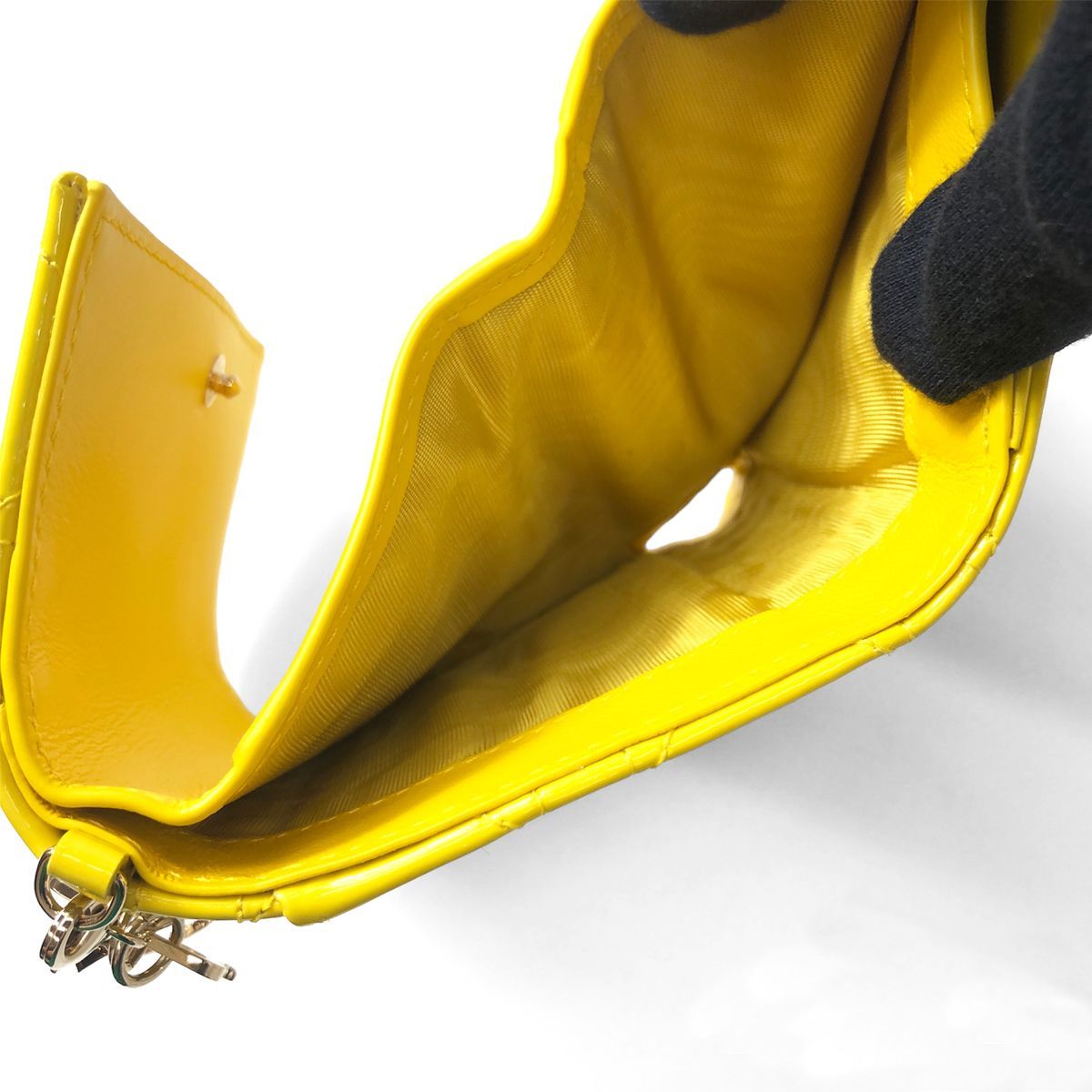 ディオール 折財布 ロータスウォレット カナージュ パテント イエロー