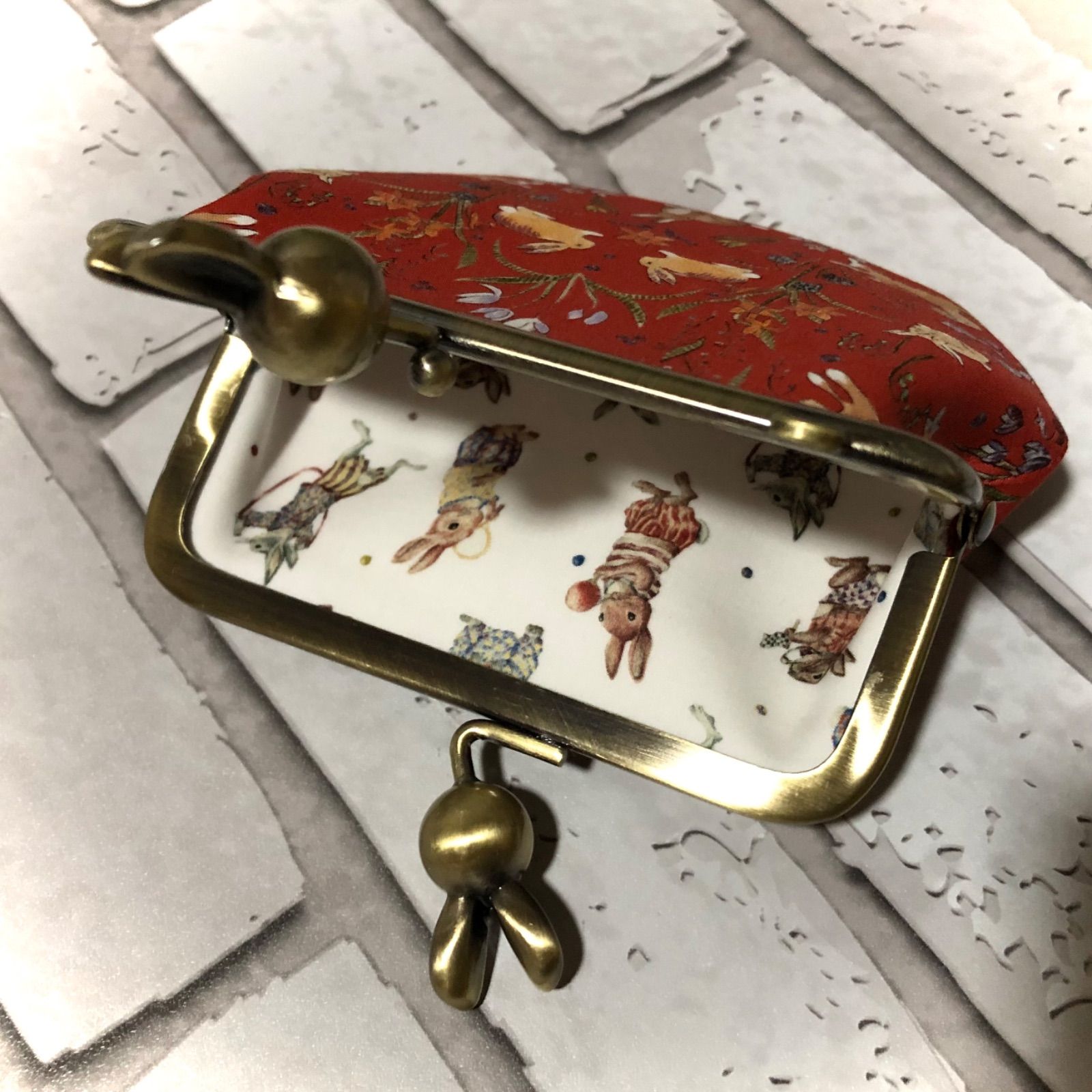 がま口ポーチ リバティ カントリーバニーズ うさぎ ハンドメイド