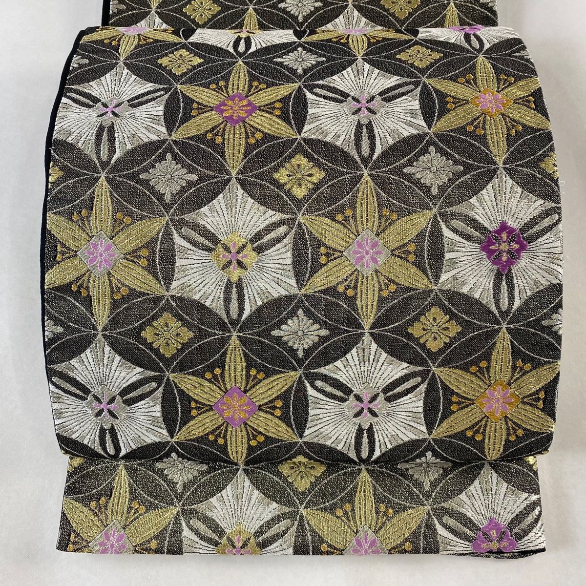 袋帯 逸品 絲高貝紫 花 七宝 金銀糸 唐織 墨色 六通 正絹 【中古