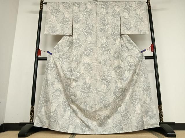 平和屋着物 本場大島紬 白大島 カタス7マルキ 草花文 正絹 AABB0131zg