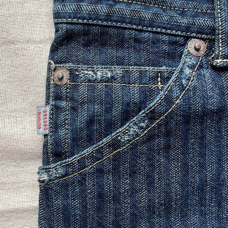 00s archive 291295=HOMME ヒッコリー バギーシルエット フレアデニム