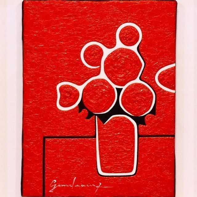 作者直接出品アトリエ山梨発送○小さい赤バラ花F0号静物画○