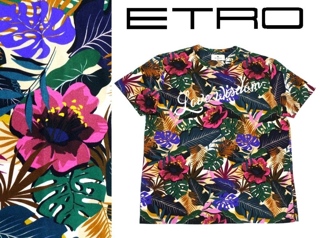 ETRO】エトロコットン100% ボタニカルハイビスカス柄プリント T