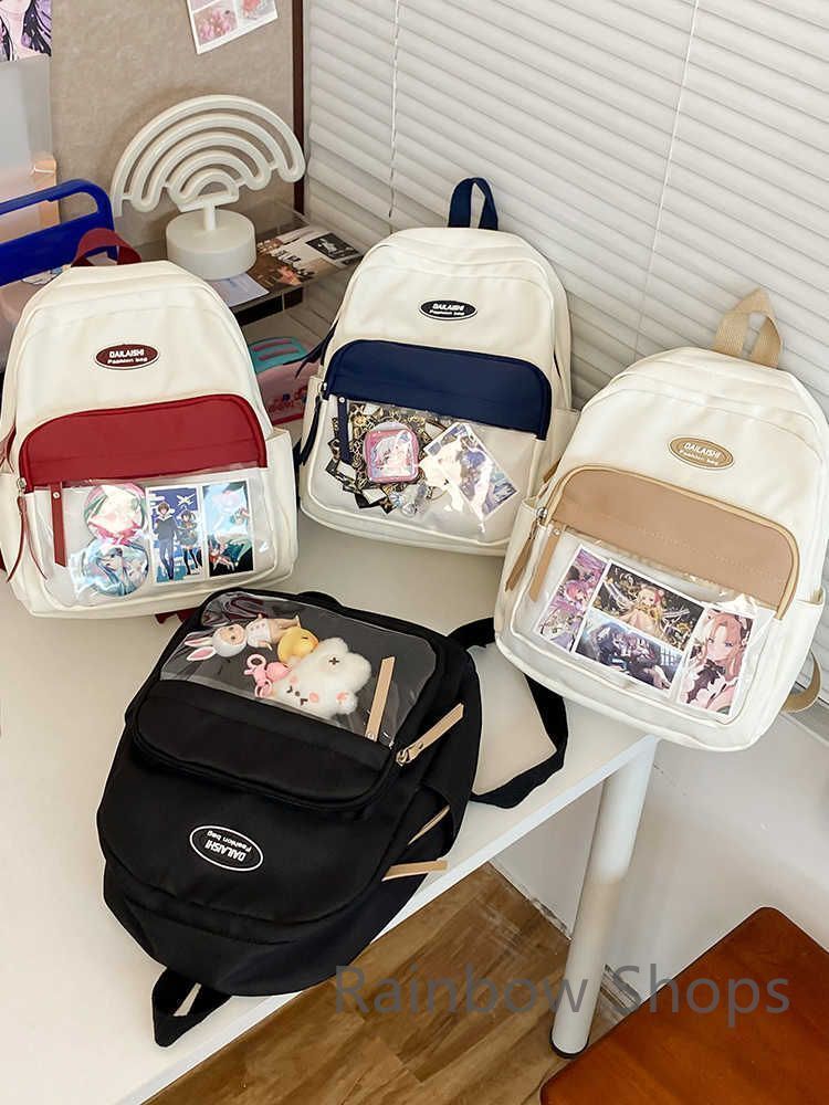 新品 透明 デイパック 学生用 大容量リュック 痛バッグ対応 学院風デザイン 通学 部活 女子JK サブポケット 軽量設計 アニメプリント可 kkk