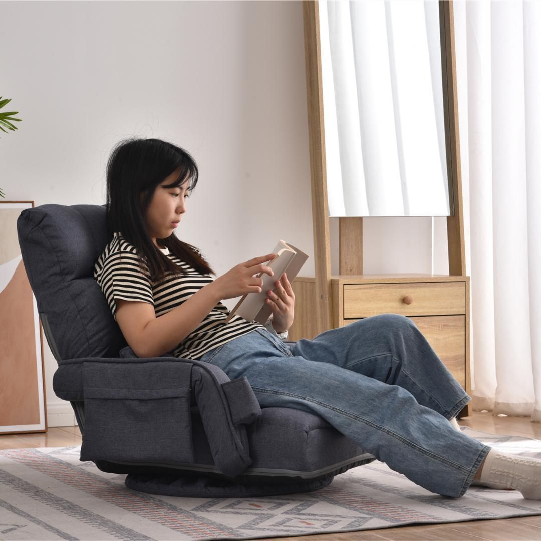 回転式座椅子肘掛けハイバック座いすリクライニング1人掛けソファー【ブルーグレ】 回転式座椅子肘掛けハイバック座いすリクライニング1人掛けソファー