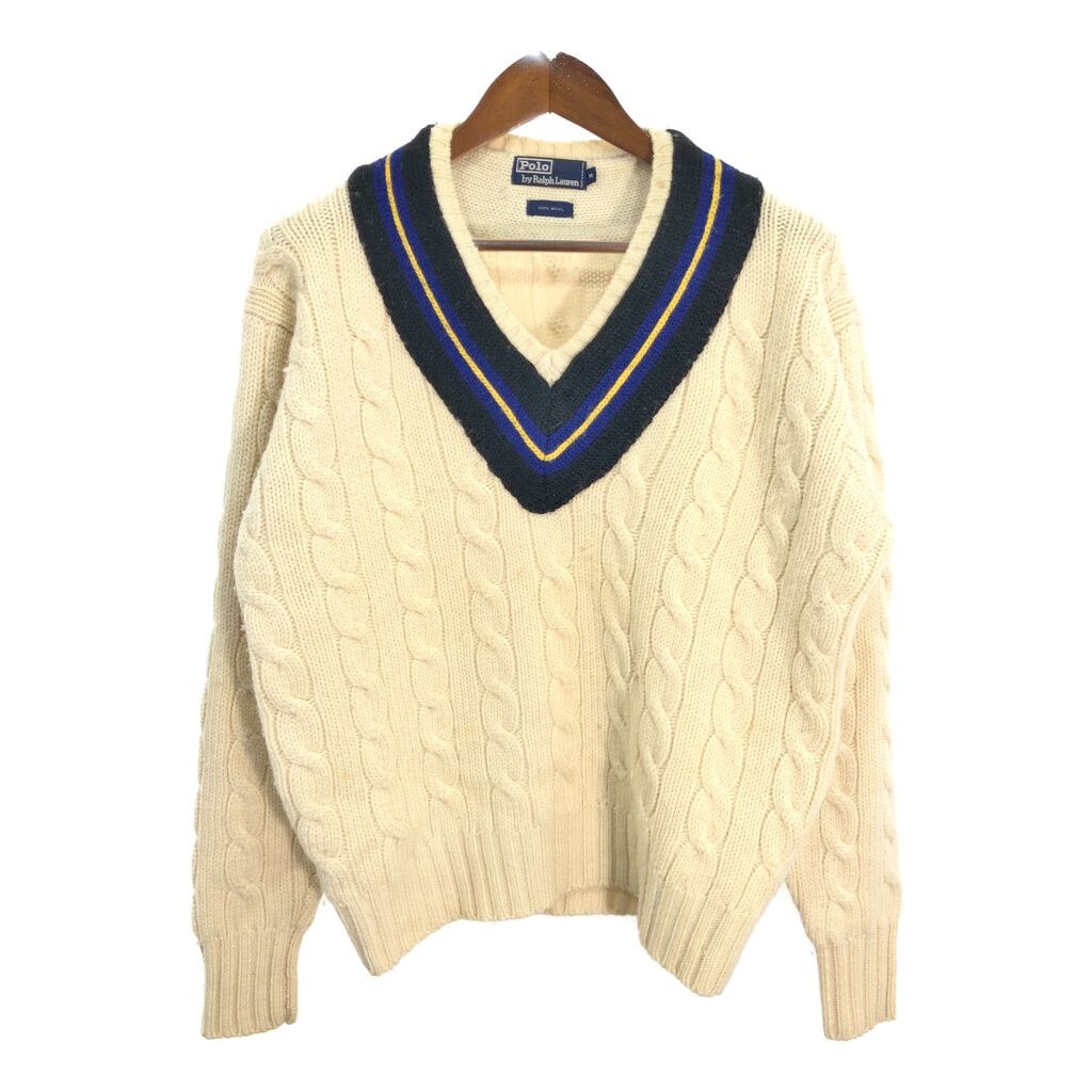 90年代 Polo by Ralph Lauren ポロ ラルフローレン チルデンニット ウール セーター ホワイト (メンズ M) 中古 ...