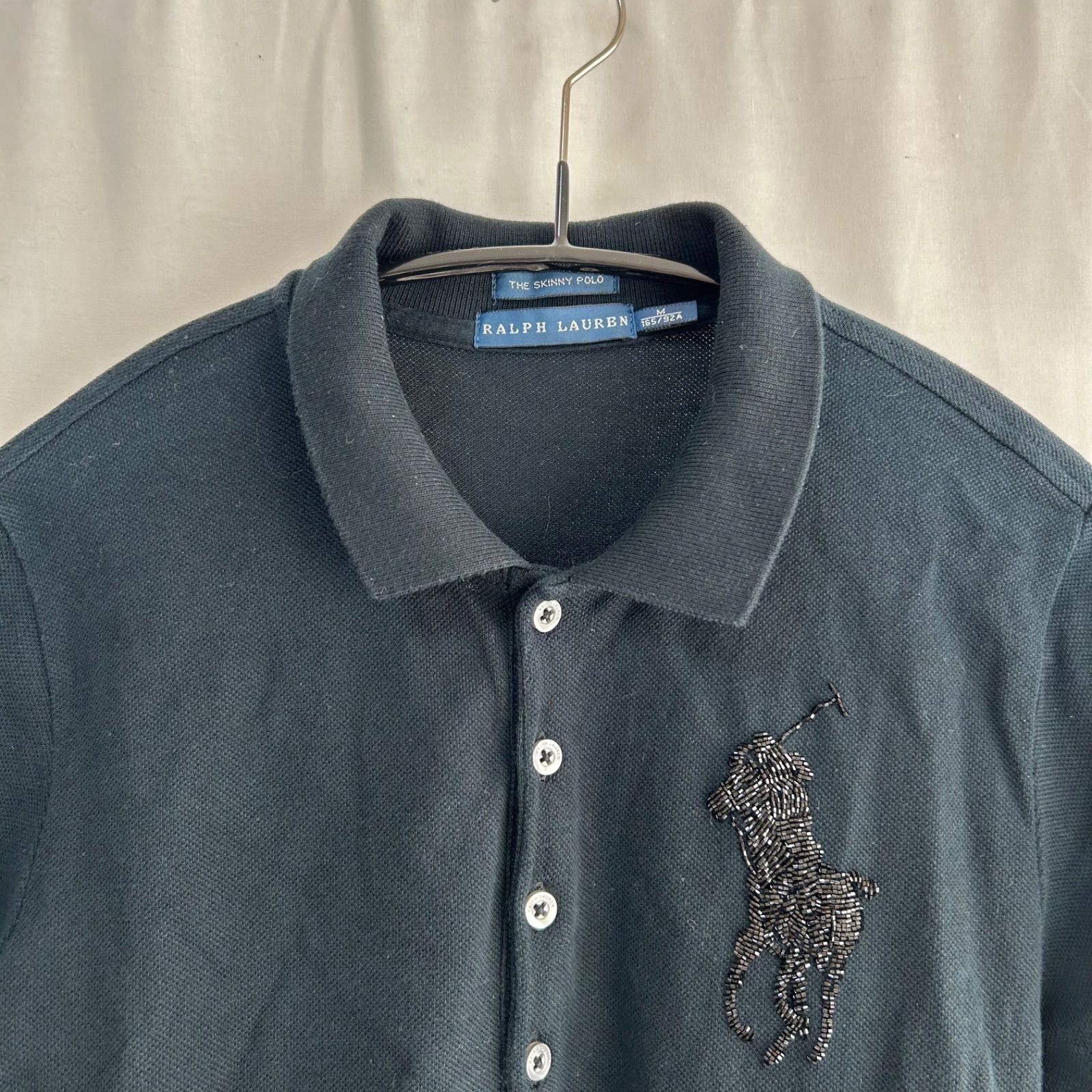 【ラルフローレン】ビッグポニー　ビーズ刺繍　ポロシャツ　Мサイズ　グレー ラルフローレン】ビッグポニービーズ刺繍ポロシャツМサイズグレー