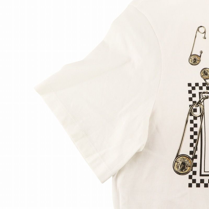 ヴェルサーチ ヴェルサーチェ VERSACE Tシャツ カットソー 半袖 プリント ロゴ メデューサ 安全ピン 38 XS 白 ホワイト A83849 ヴェルサーチ ヴェルサーチェ VERSACE Tシャツ カットソー 半袖