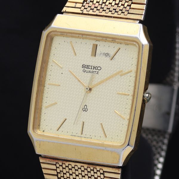 【稼働品】SEIKO Qz 6030-5340 スクエア ゴールド クォーツ 稼働 セイコー シャリオ 6030-5340 スクエア QZ ゴールド文字盤