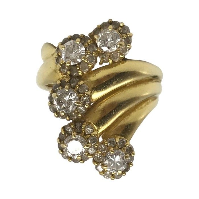 K18|ダイヤ 1.09|0.73ct リング レディース 螺旋 デザインリング イエローゴールド 12号 T1