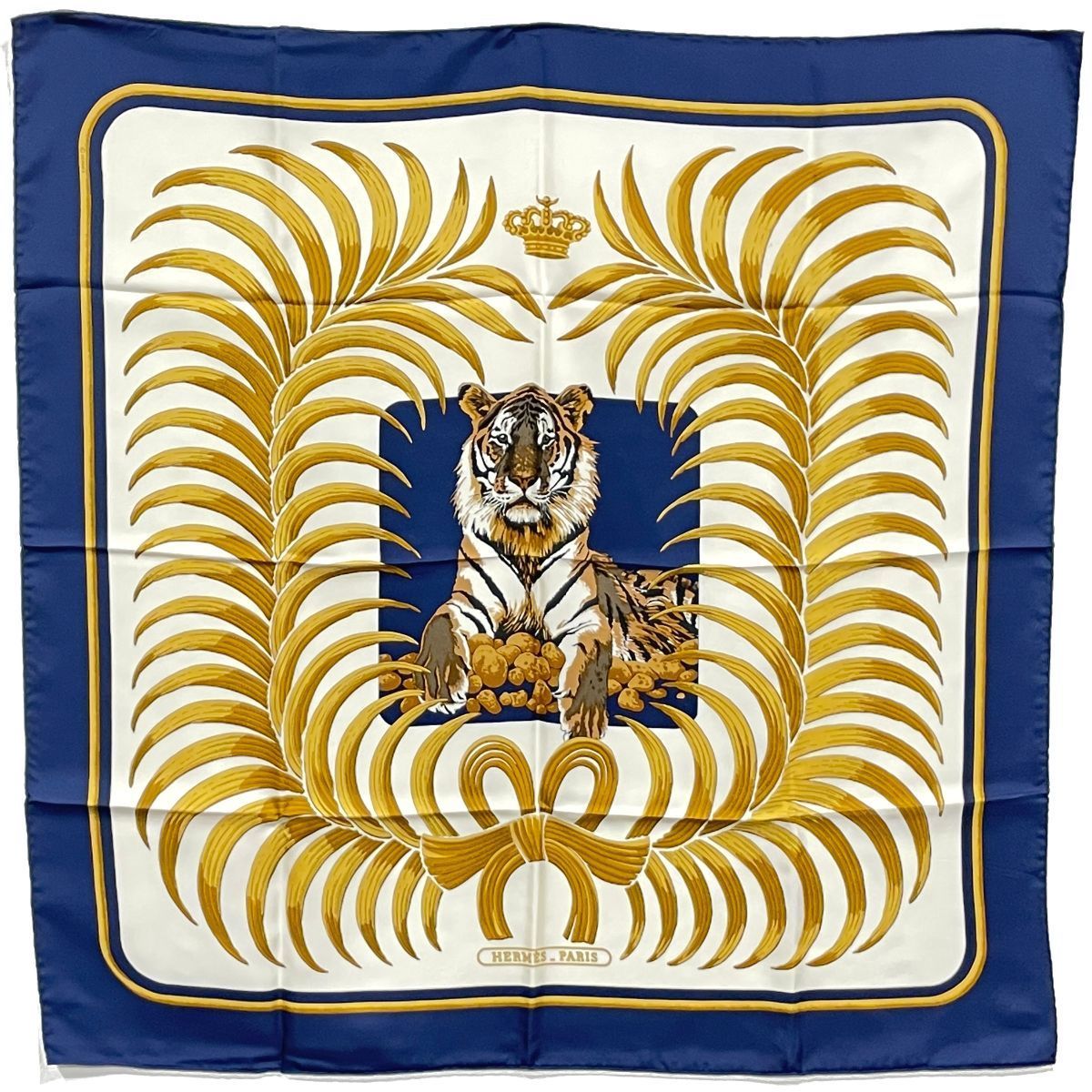 本物 エルメス HERMES スカーフカレ カレ90 TIGRE ROYAL 王者の虎