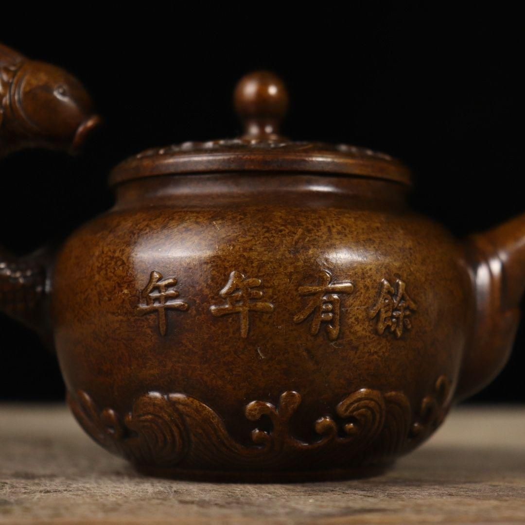 銅  細工  彫刻 「年々余りがある」 徳利 急須 茶道具 工芸品 美術品 置物 銅 細工 彫刻 「年々余りがある」 徳利 急須 茶道具 工芸品 美術