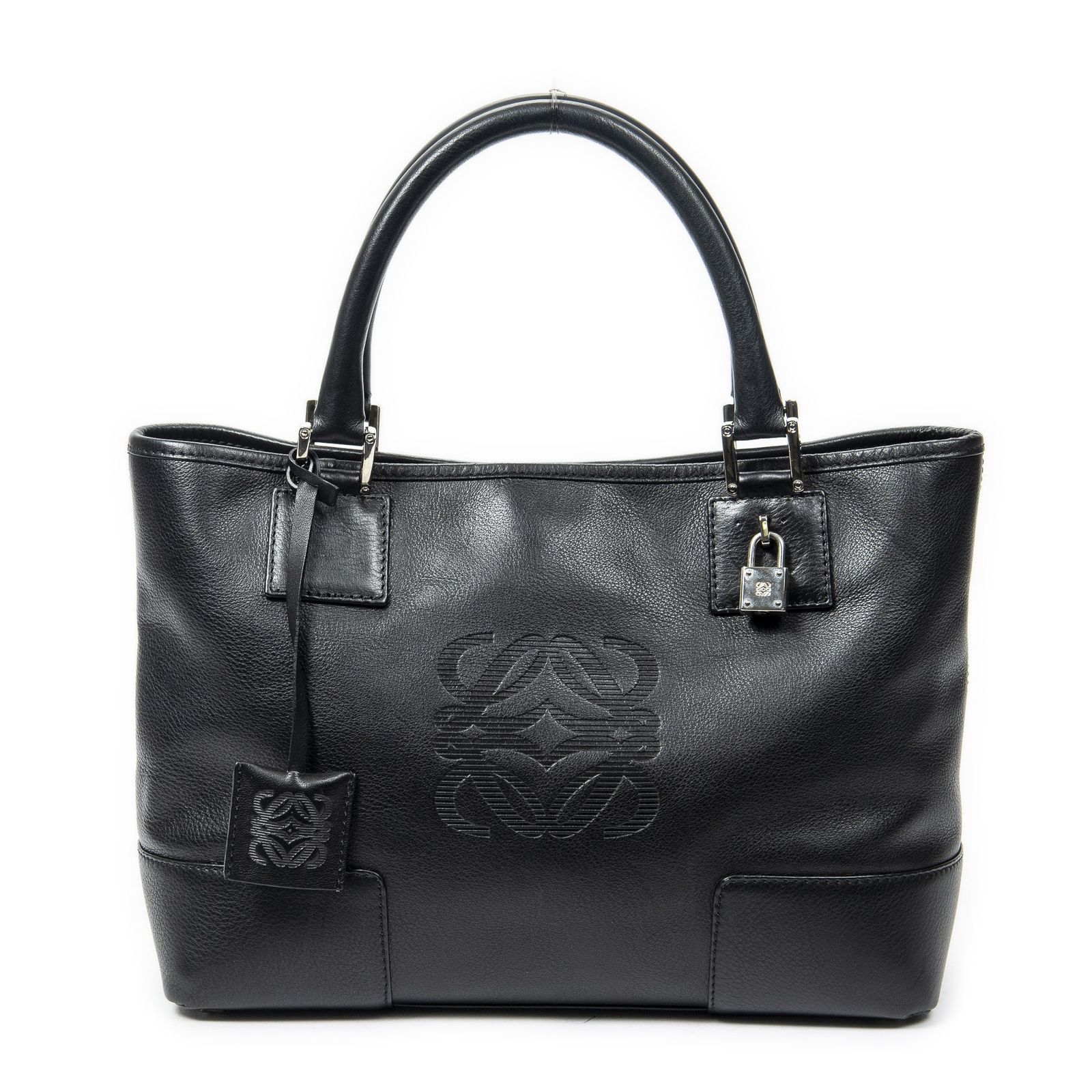 LOEWE ロエベアナグラム トートバッグ黒カーフスキンレザーA