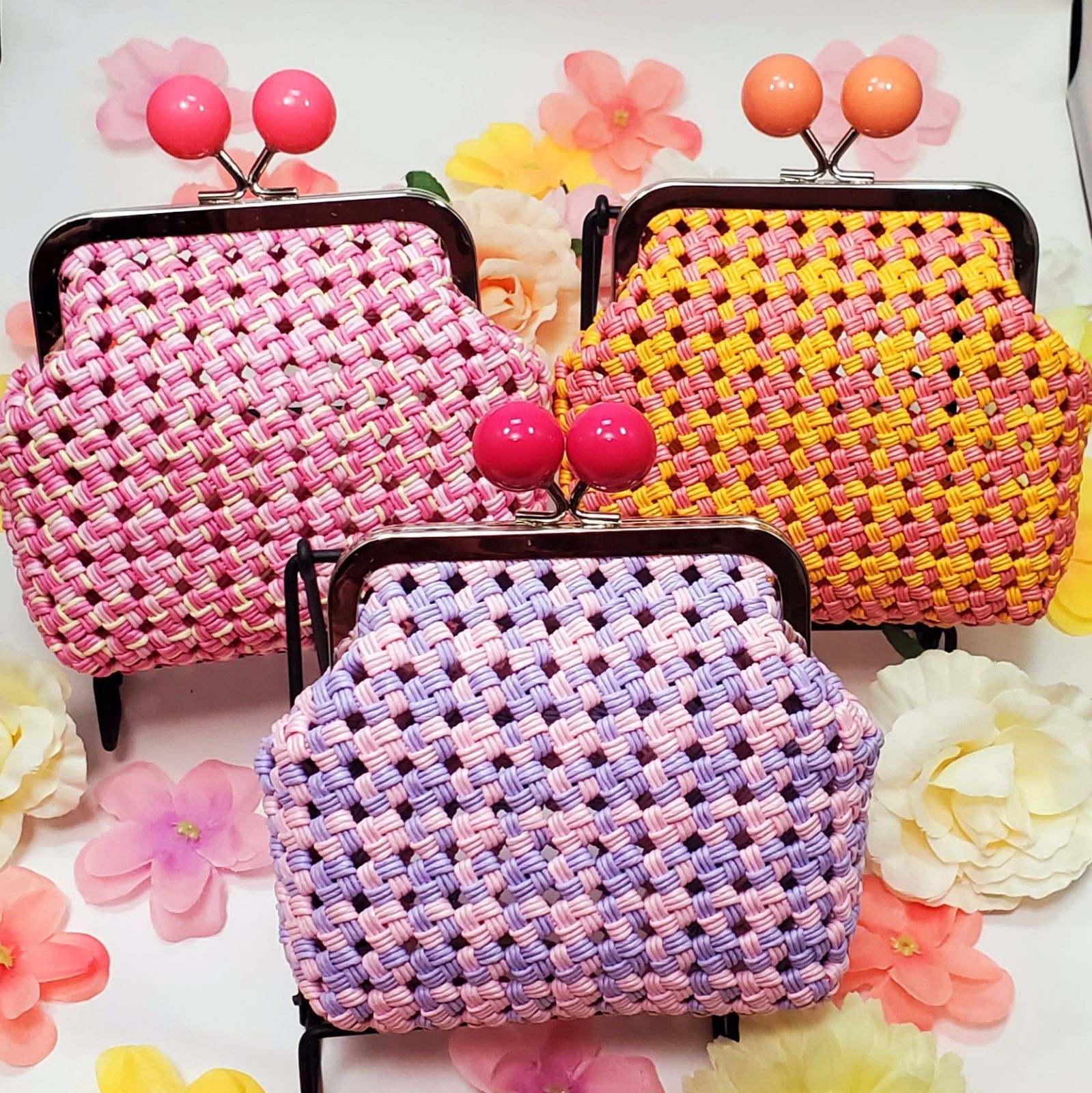 専用！　　がま口ポーチ　ハンドメイド 再販開始♥】あめ玉🍬口金のがま口ポーチ クラフトバンド 小物