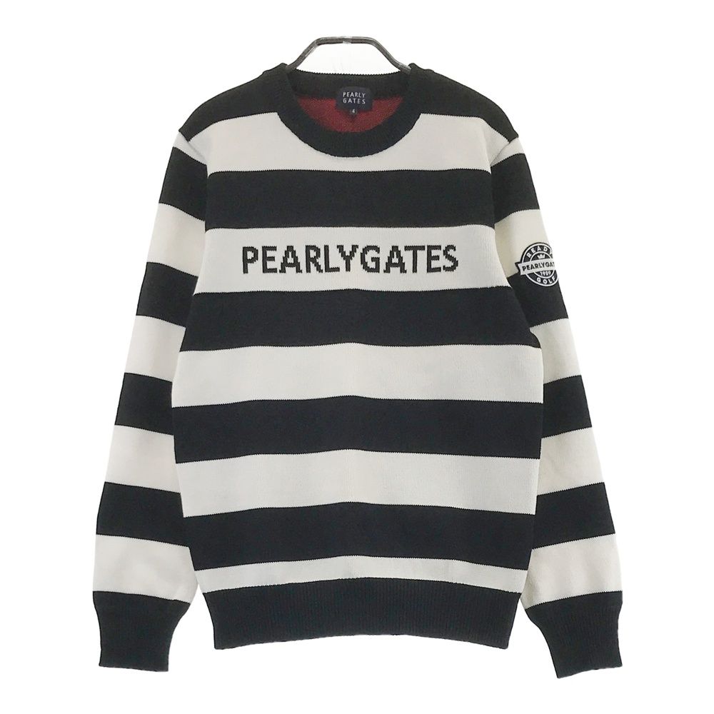 サイズ 4 PEARLY GATES パーリーゲイツ クールネック ニットセーター ボーダーチェック柄 ホワイト系 240101436851 ゴルフウェア メンズ ストスト