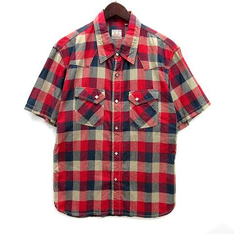 極美品！ザフラットヘッド/ウエスタンシャツ/半袖/36 チェック ザ フラットヘッド THE FLAT HEAD ウエスタンシャツ ブロック