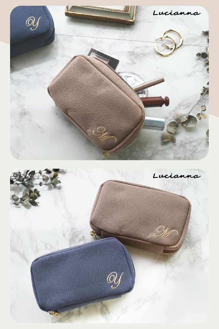 ポーチ 小物入れ イニシャル 刺繍 小さめ 自立 マチ かわいい