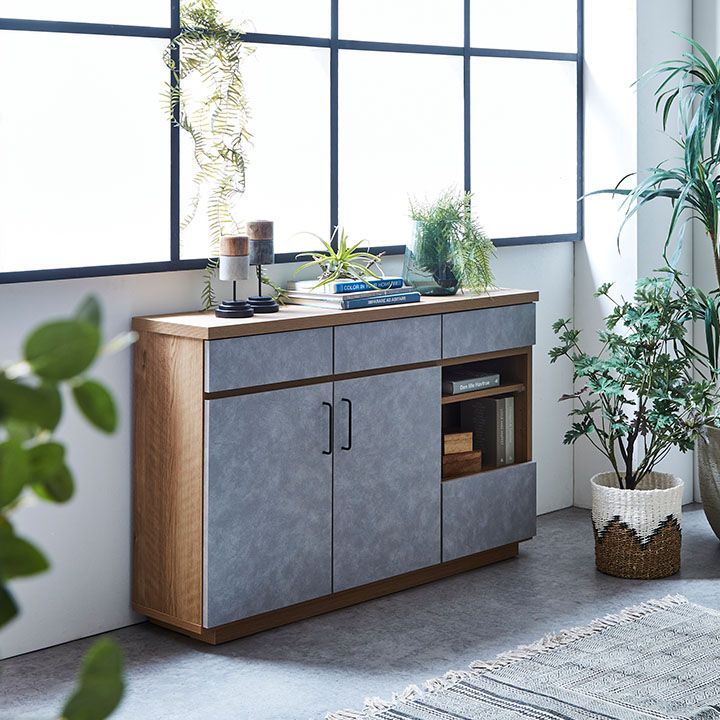 北欧風 ナチュラルモダン キャビネット ［幅120cm］　　　　リビング収納 収納家具 リビング家具 食器棚 キッチンボード キッチンカウンター 27,600円