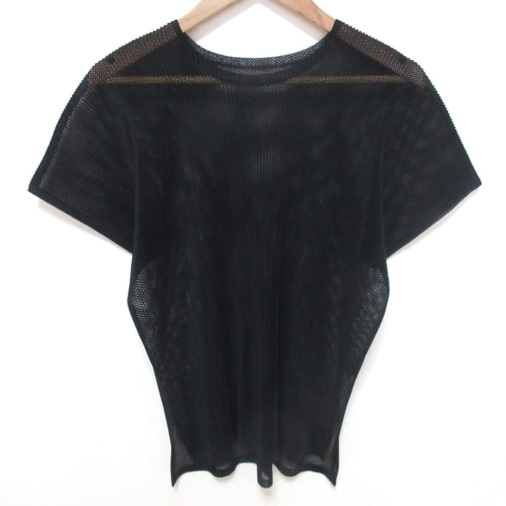 PLEATS PLEASE ISSEY MIYAKE プリーツプリーズイッセイミヤケ メッシュプリーツカットソー シャツ PP03-FK252 3 ブラック レディース 古着