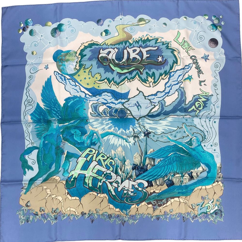 HERMES エルメス スカーフ カレ90 THE ALFEE 25周年コラボ ブルー 