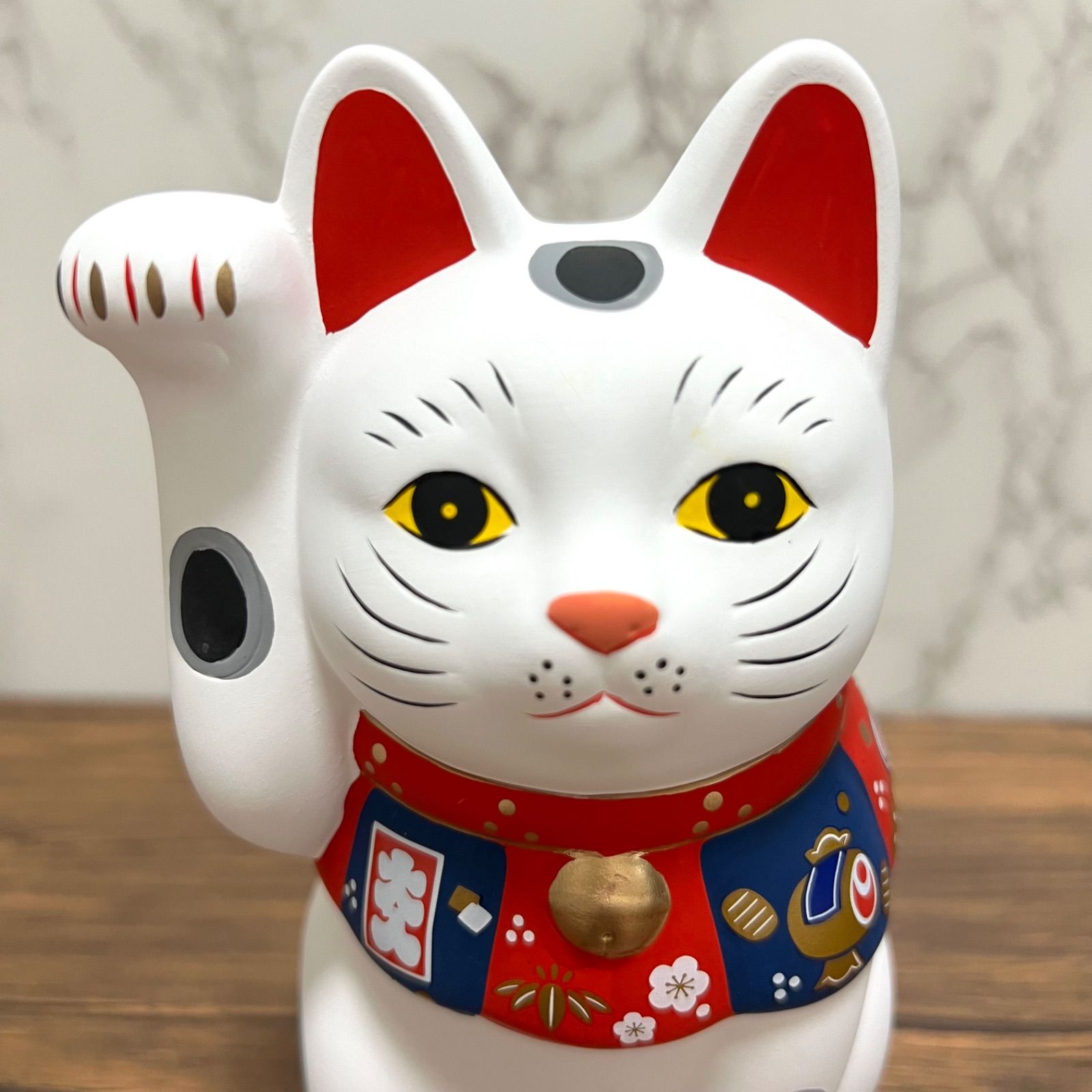 薬師窯 福づくし 招き猫 白 大 Yakushigama Maneki Neko Lucky Cat